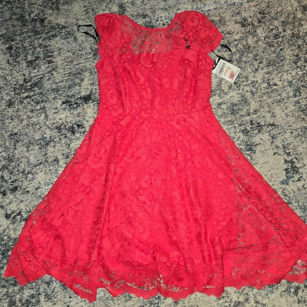 Red Sleeveless Crew Neck Fit and Flare Midi Dress